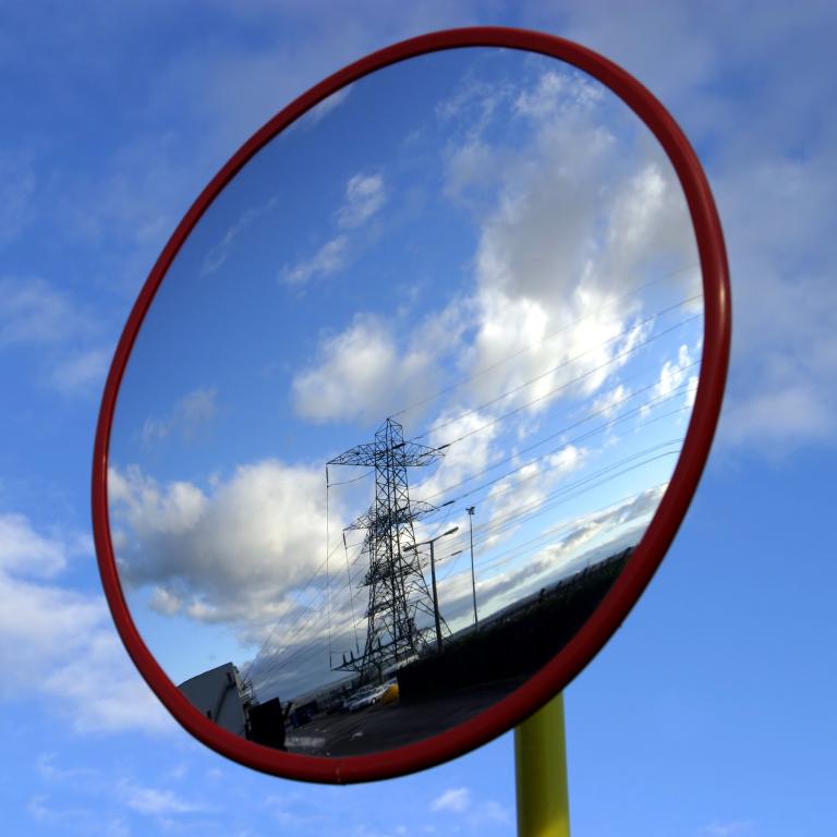 A pylon reflected in a mirror